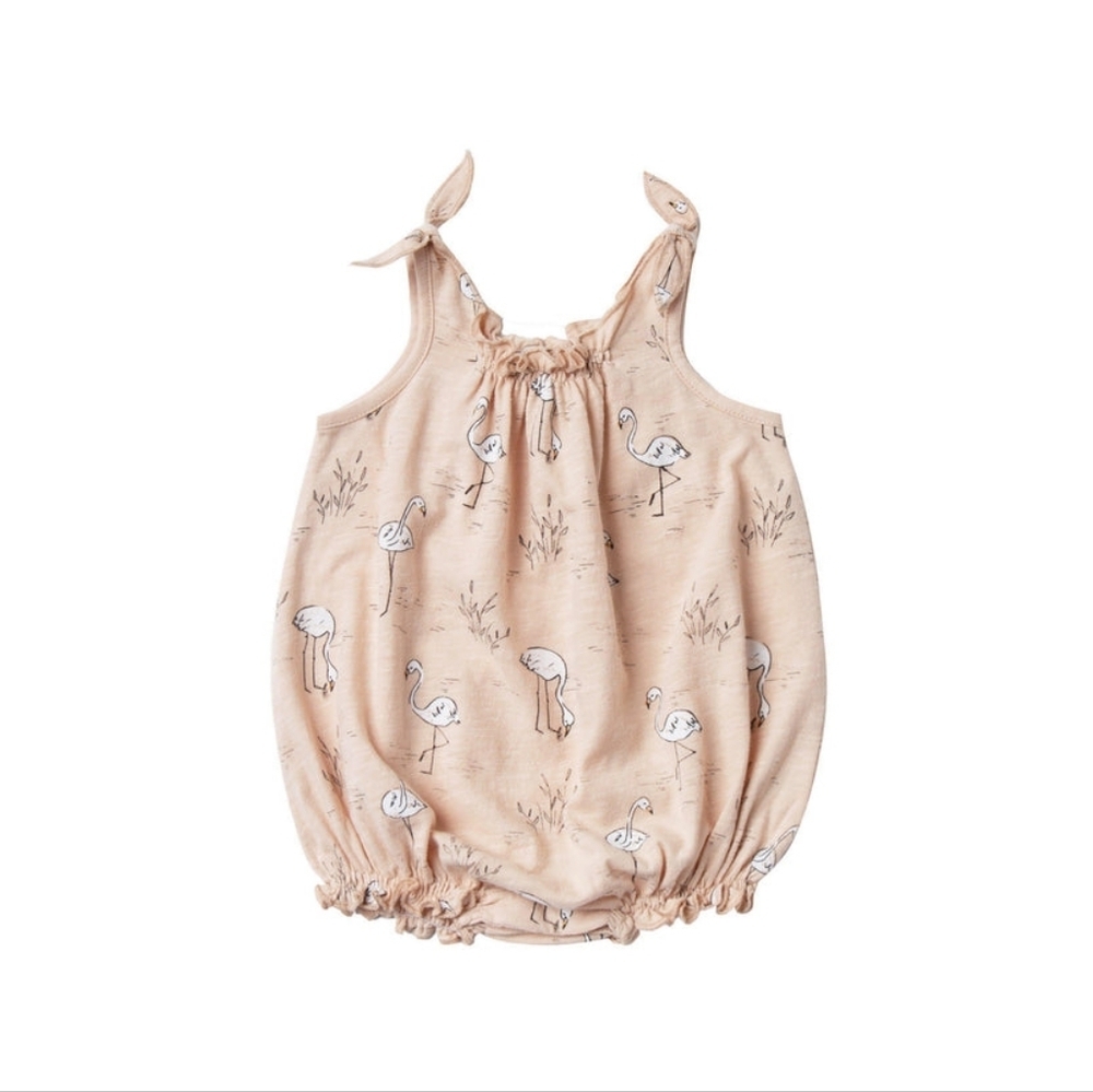 Rylee + Cru Flamingo Print Romper in Cream